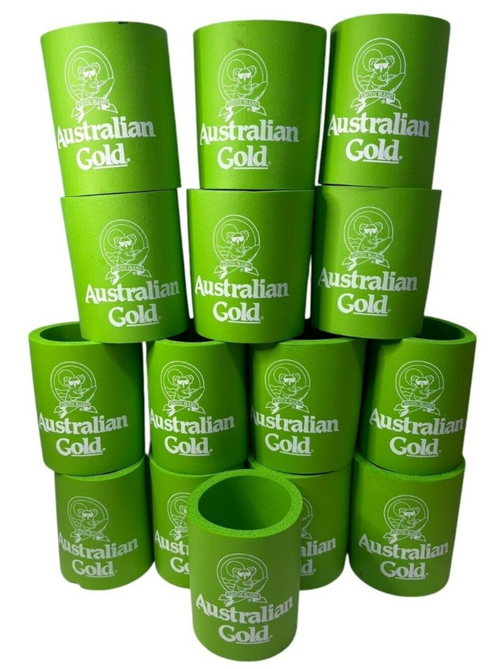 (13) Vintage 1990s Australian Gold Sunscreen Tanning Lotion Can Koozies Coolers